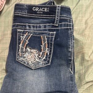Grace Blue Boot Cut Jeans with Vintage Wash